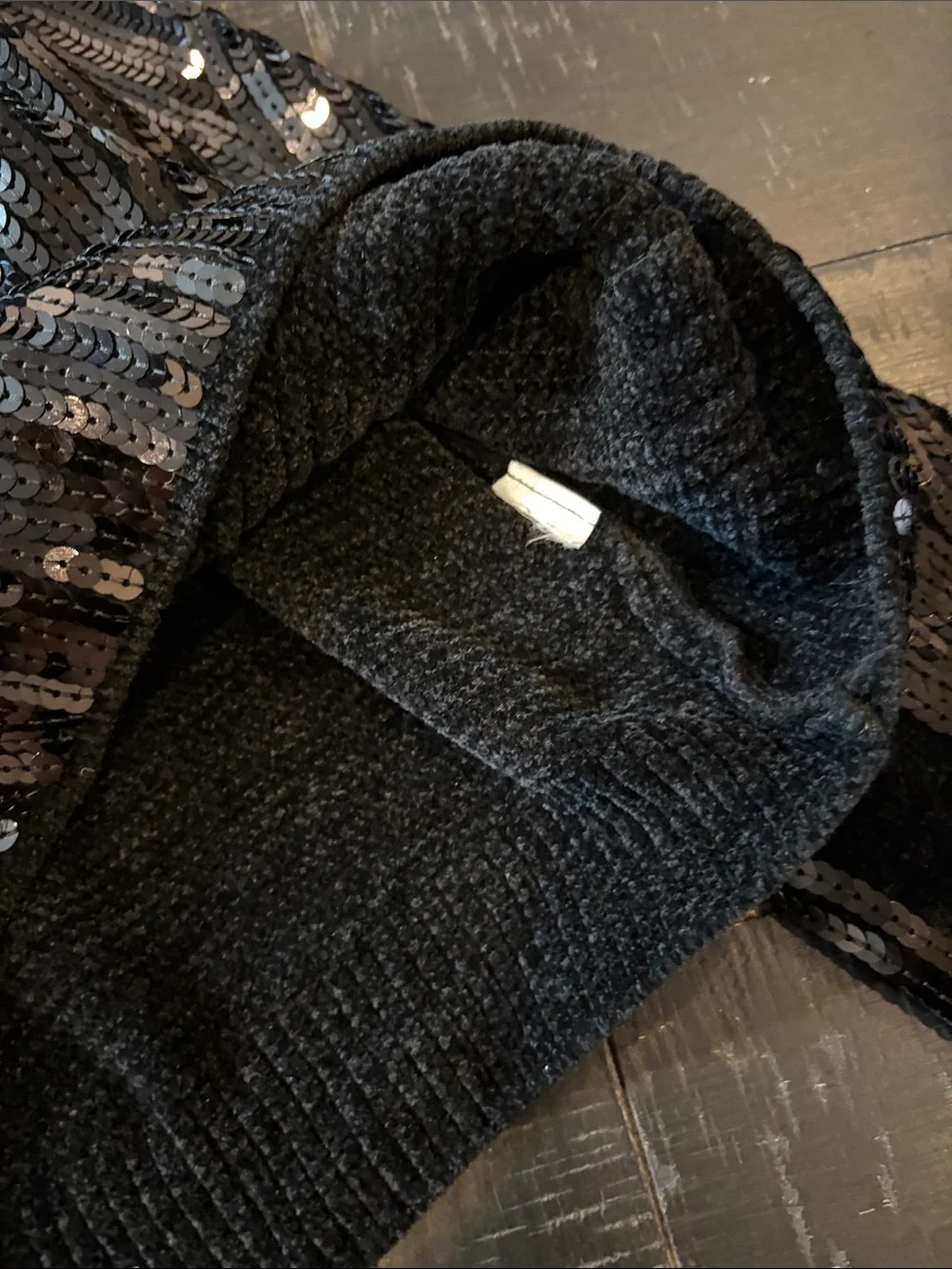 Zara Black Zara Sequin Embellished Chenille Cropped Sweater Size Small